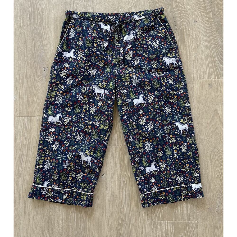 Print Fresh Pajama Pants Bottom Unicorn Garden Cotton Anthropologie Cropped